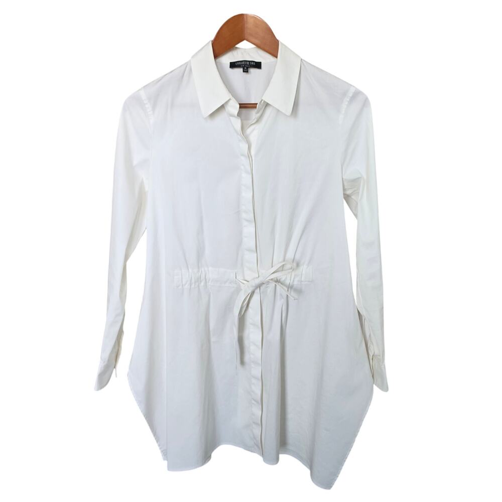 Lafayette 148 New York White Cotton Button Down Tunic Blouse Size M